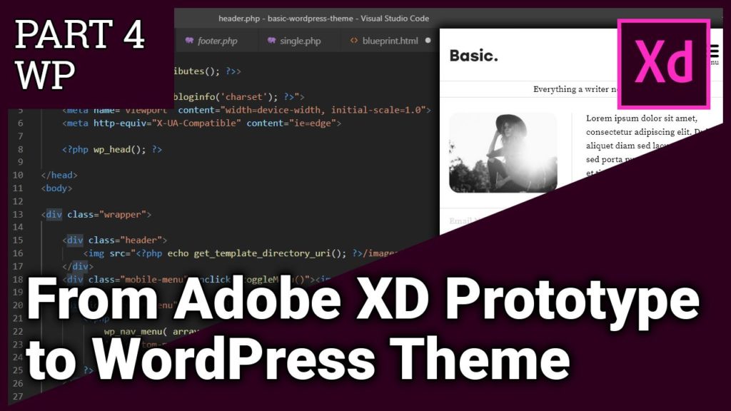 WordPress HTML CSS Adobe XD 4点セット From Adobe XD Prototype to WordPress Theme from scratch - Part 4