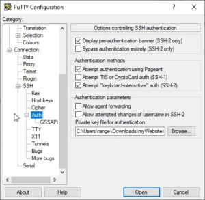PuTTY Configuration Auth