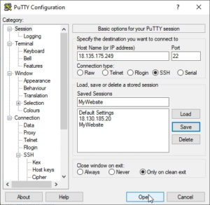 PuTTY Save Session