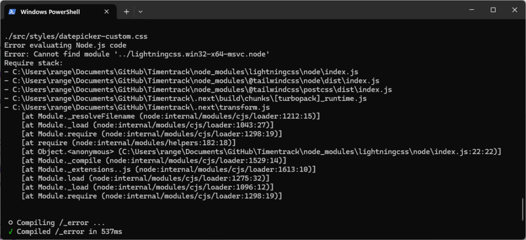 Cannot find module '../lightningcss.win32-x64-msvc.node'